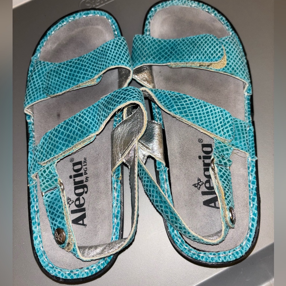 Alegria  VER-703 Verona Ocean Opal Leather Blue Sandals Size 5/5.5